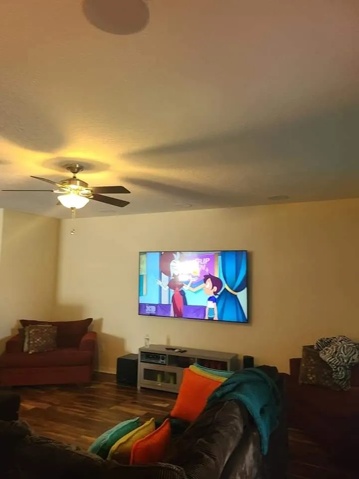 Living room TV with surround speakers