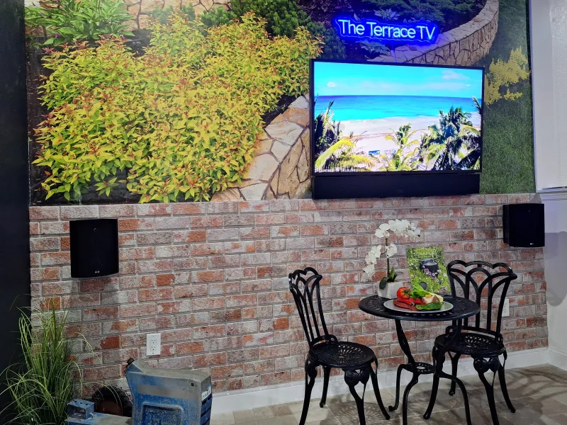 Outdoor TV setup in our showroom