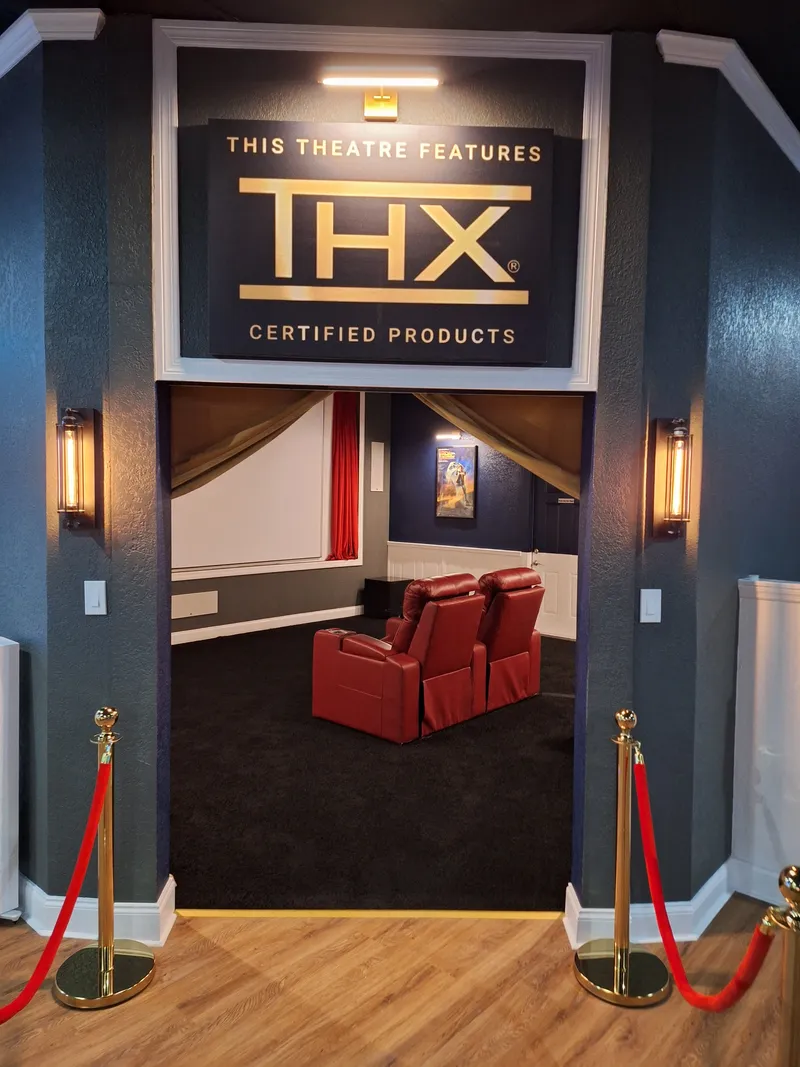 The showroom theater entrance under a THX sign