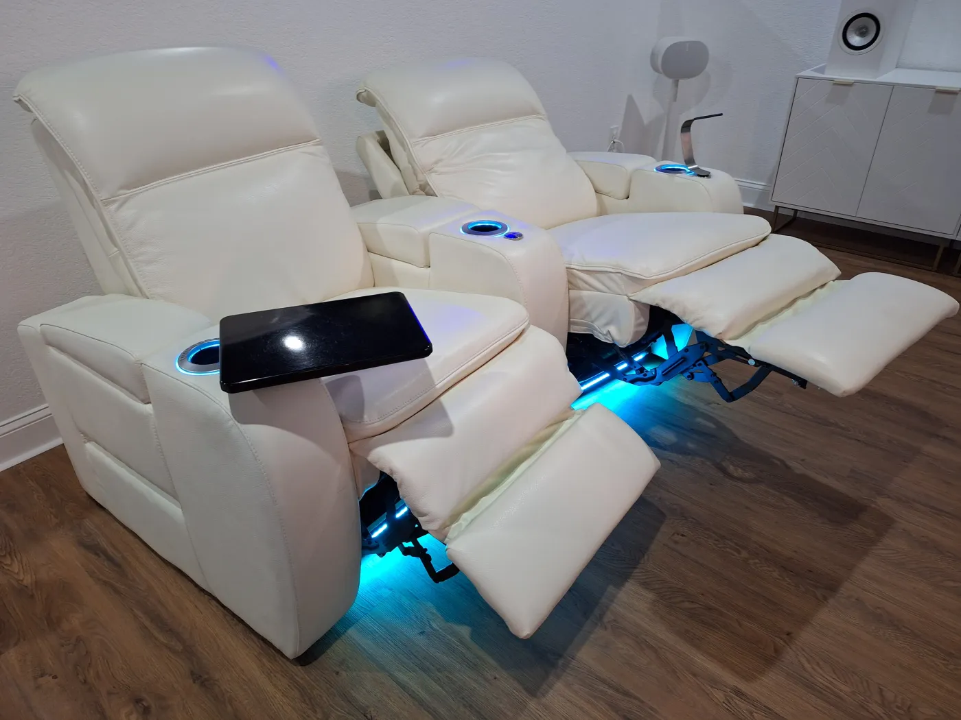 Theater recliners with lighting underneath