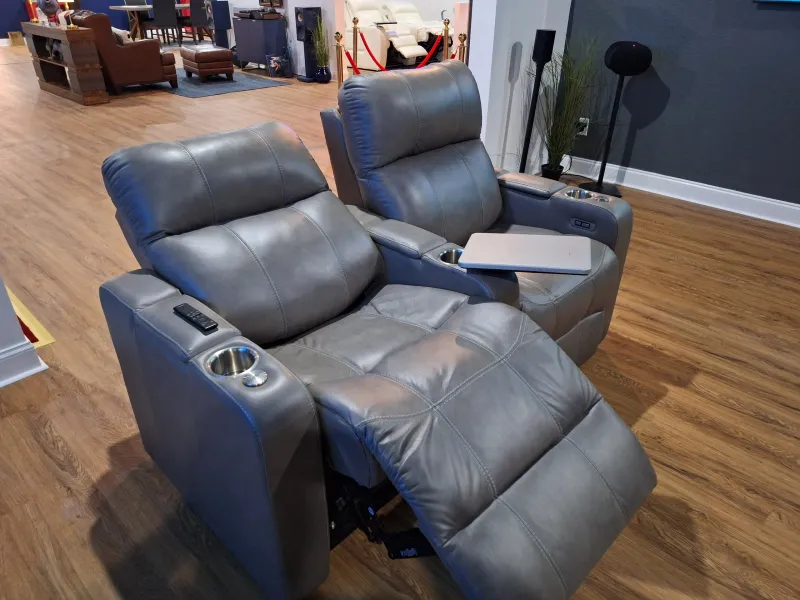 Gray leather theater recliners