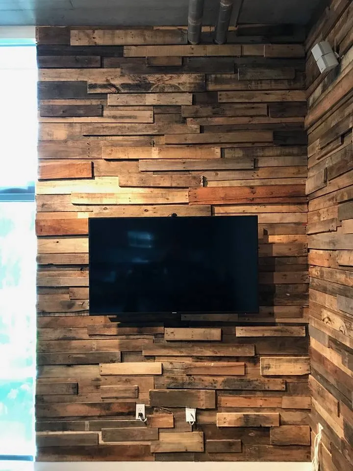 TV on a reclaimed wood feature wall